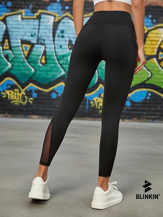 Women's & Girl's Stretch Fit High Rise Track Pant Gym wear Mesh Leggings Workout Pants with Side