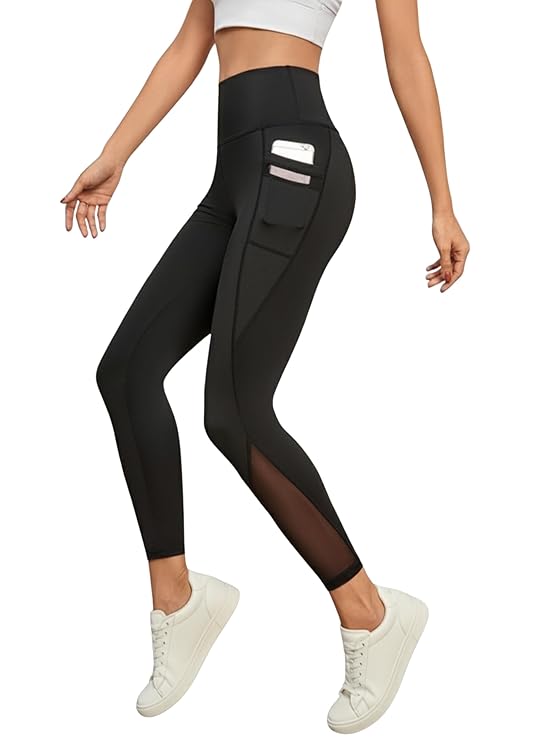 Women's & Girl's Stretch Fit High Rise Track Pant Gym wear Mesh Leggings Workout Pants with Side